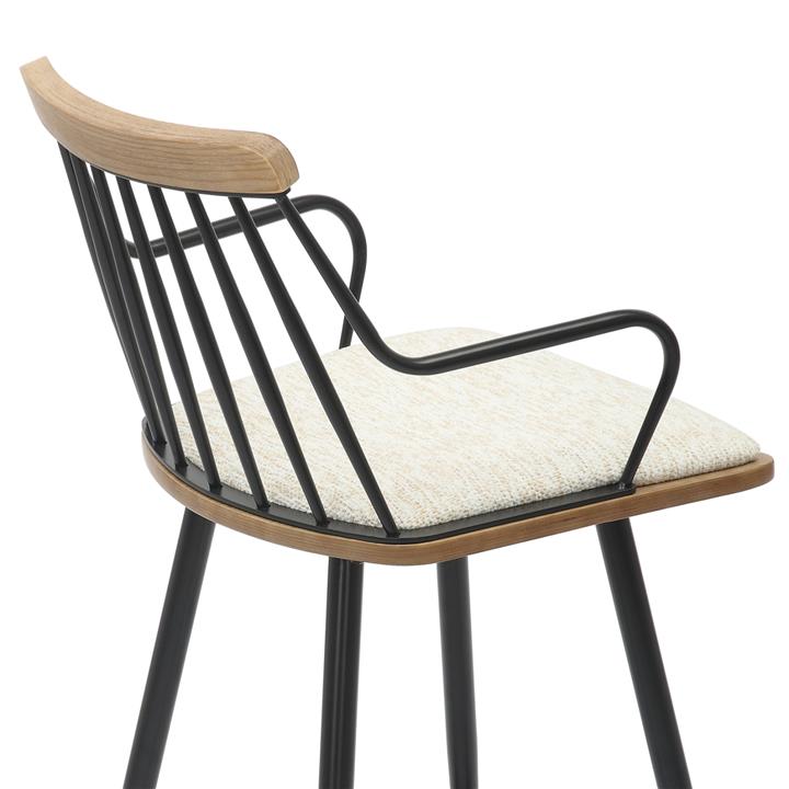BAR STOOL MED.HEIGHT JUDI HM9985.02 BLACK METAL-ECRU FABRIC 48x52x92Hcm.