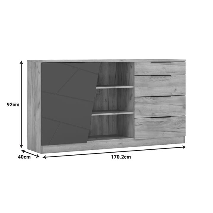 Phoebe pakoworld sideboard in sonoma - gray shade 170.2x40x92cm
