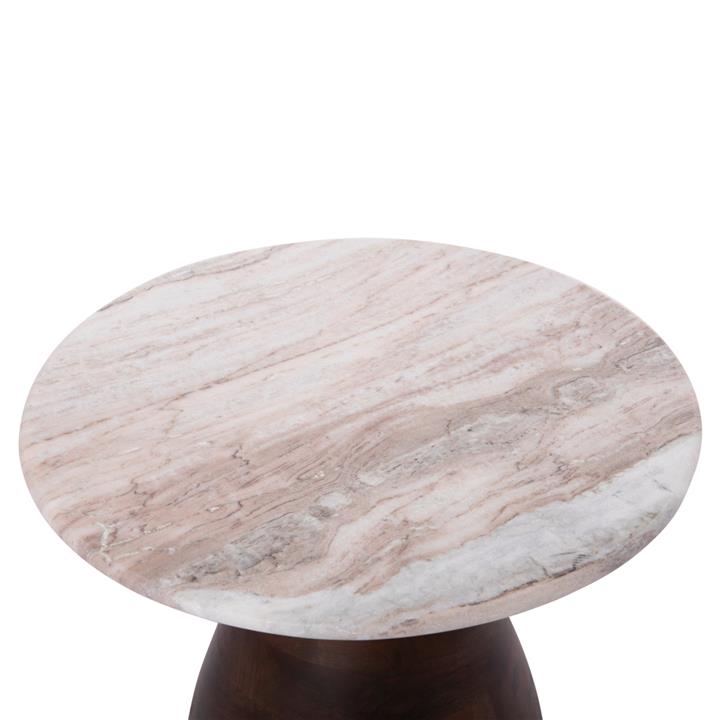 COFFEE TABLE ROUND FLOSK HM18003 WHITE MARBLE-MANGO WOOD Φ40x40.5Hcm.