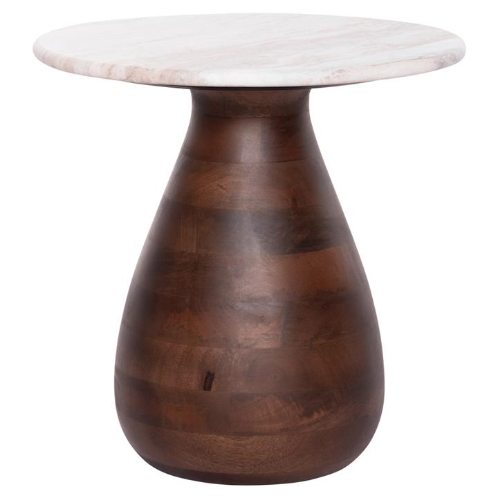 COFFEE TABLE ROUND FLOSK HM18003 WHITE MARBLE-MANGO WOOD Φ40x40.5Hcm.