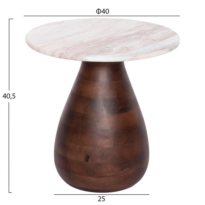 COFFEE TABLE ROUND FLOSK HM18003 WHITE MARBLE-MANGO WOOD Φ40x40.5Hcm.