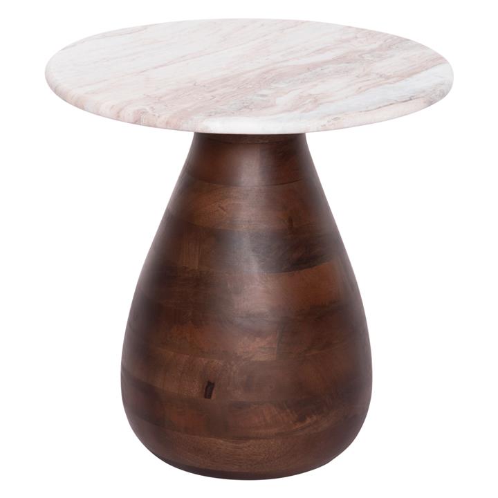 COFFEE TABLE ROUND FLOSK HM18003 WHITE MARBLE-MANGO WOOD Φ40x40.5Hcm.