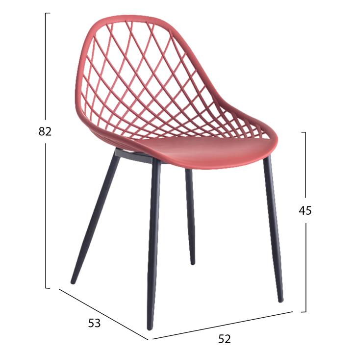 CHAIR POLYPROPYLENE HM9524.06 IN RED COLOR WITH BLACK METAL LEGS 52x53x82Hcm.