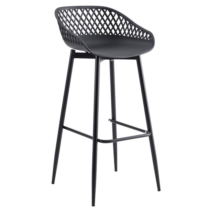 BAR STOOL HM8686.12 BLACK POLYPROPYLENE AND BLACK METAL LEGS 45x45x97Hcm.