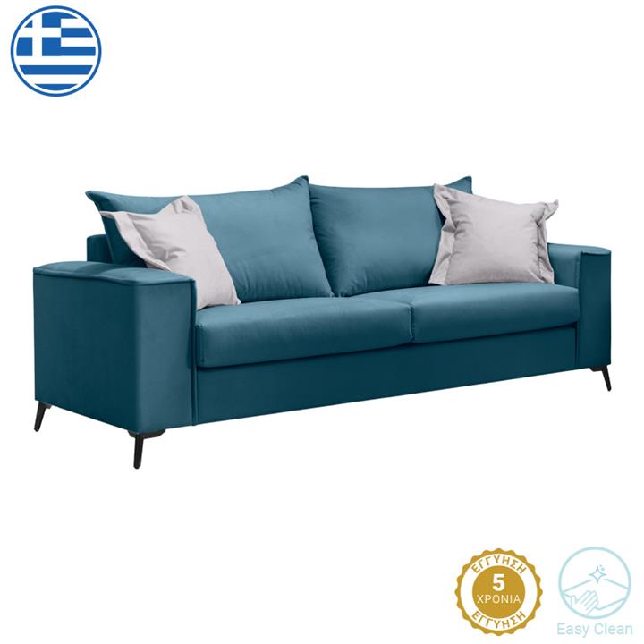 Verona 3-seater sofa blue fabric with light grey cushions 225x93x100cm