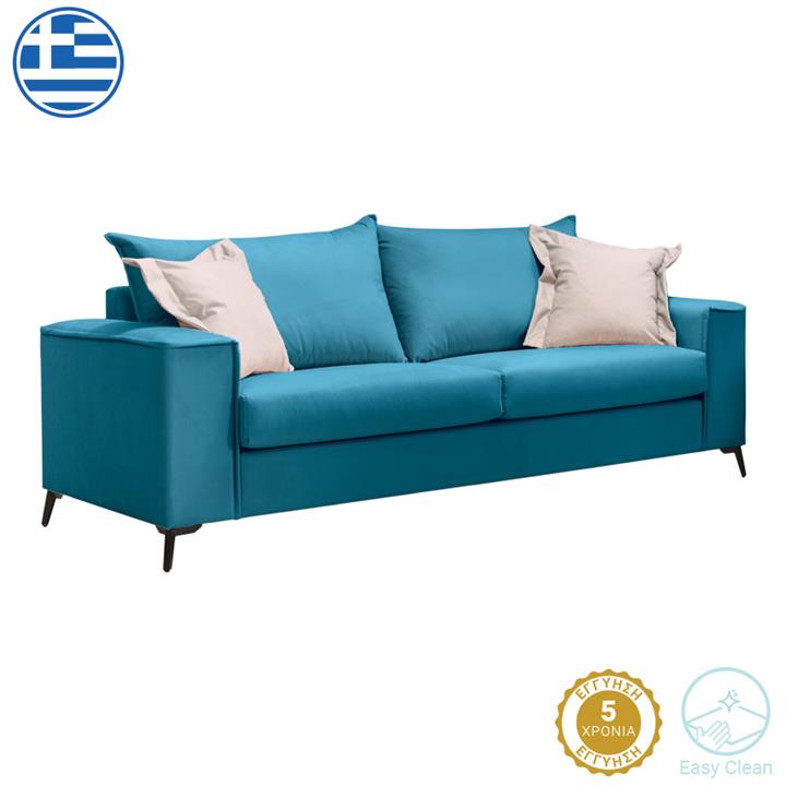 Verona 3-seater sofa petrol fabric with beige cushions 225x93x100cm