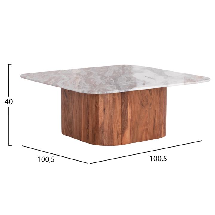 COFFEE TABLE SQUARE VOLTI HM18000 GREY MARBLE-ACACIA WOOD 100.5x100.5x40Hcm.