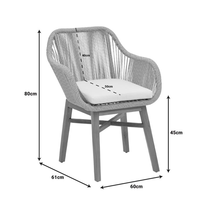 Kalie armchair pakoworld teak wood and pe rope in natural-beige shade with cushion 60x61x80cm