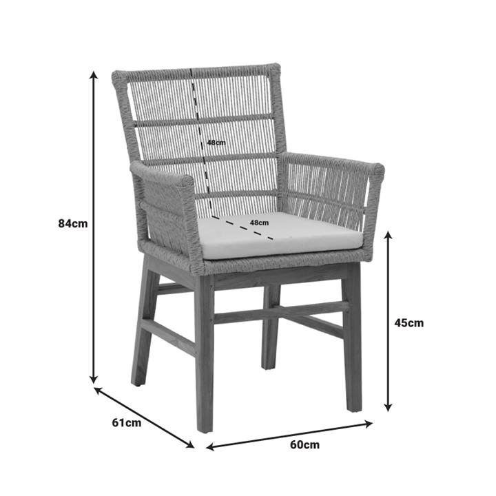 Inca armchair pakoworld teak wood and pe rope in natural-beige shade with cushion 60x61x90cm