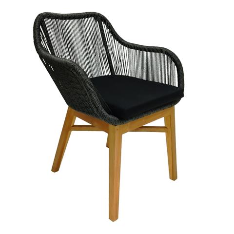 Kalie armchair pakoworld teak wood and synthetic rope in natural-black shade with cushion 60x61x80cm