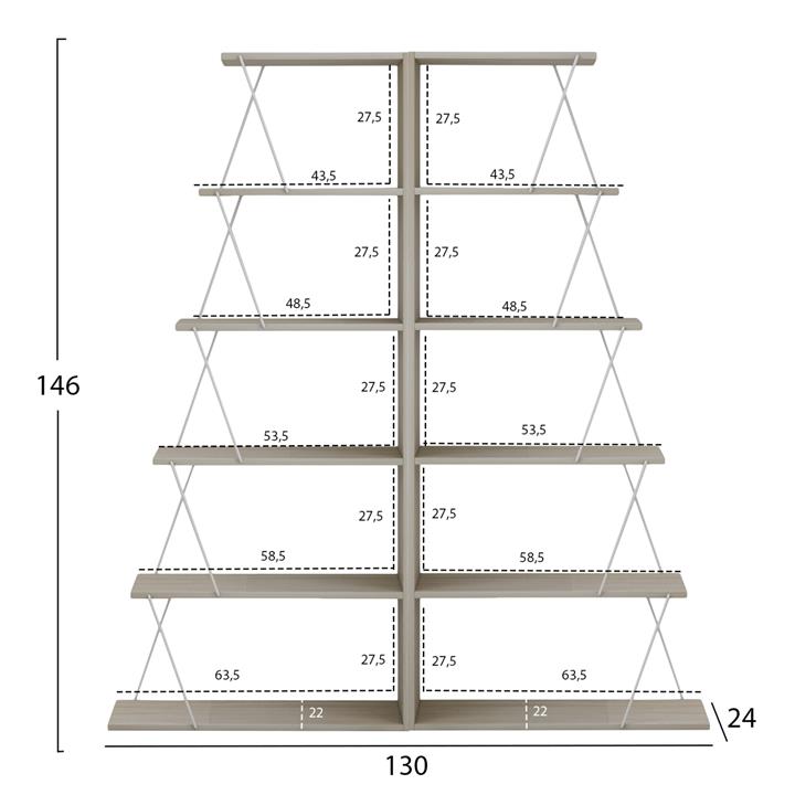 BOOKCASES 2PCS SET HM11772.11 MELAMINE IN SONAMA COLOR-WHITE METAL RODS 65x24x146Υεκ.(x2)
