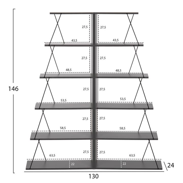 BOOKCASES 2PCS SET MINI TARS HM11772.20 MELAMINE IN GRAY COLOR-BLACK METAL RODS 65x24x146Hcm.(x2)