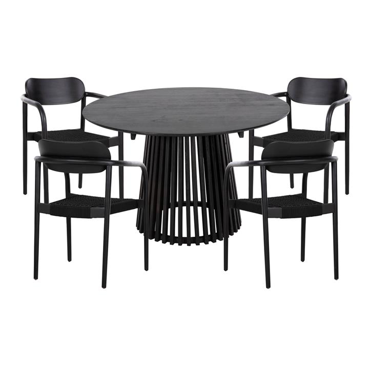 DINING SET 5PCS OSLO HM21075.01 ROUND TABLE Φ120cm. & 4 DINING CHAIRS-BLACK