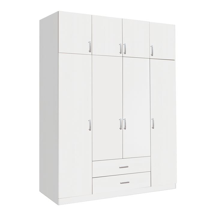 Royal pakoworld four-leaf wardrobe with drawers in white shade 200x58x230cm