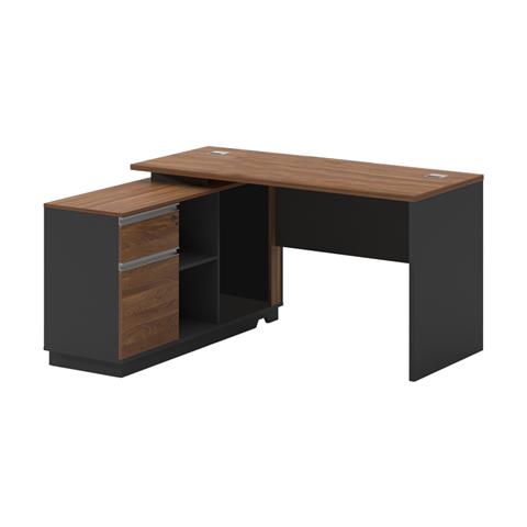 Desk with left corner Oscar pakoworld melamine in walnut-charcoal shade 140x120x76cm