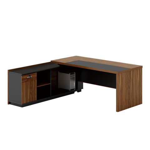 Desk with left corner Oscar pakoworld melamine in walnut-charcoal shade 220x180x76cm