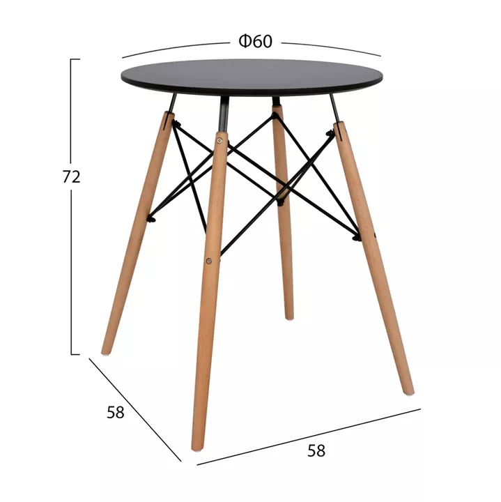 DINING TABLE ROUND MINIMAL HM0060.02 MDF IN BLACK COLOR-BEECH WOOD LEGS IN NATURAL COLOR Φ60Χ72Hcm.