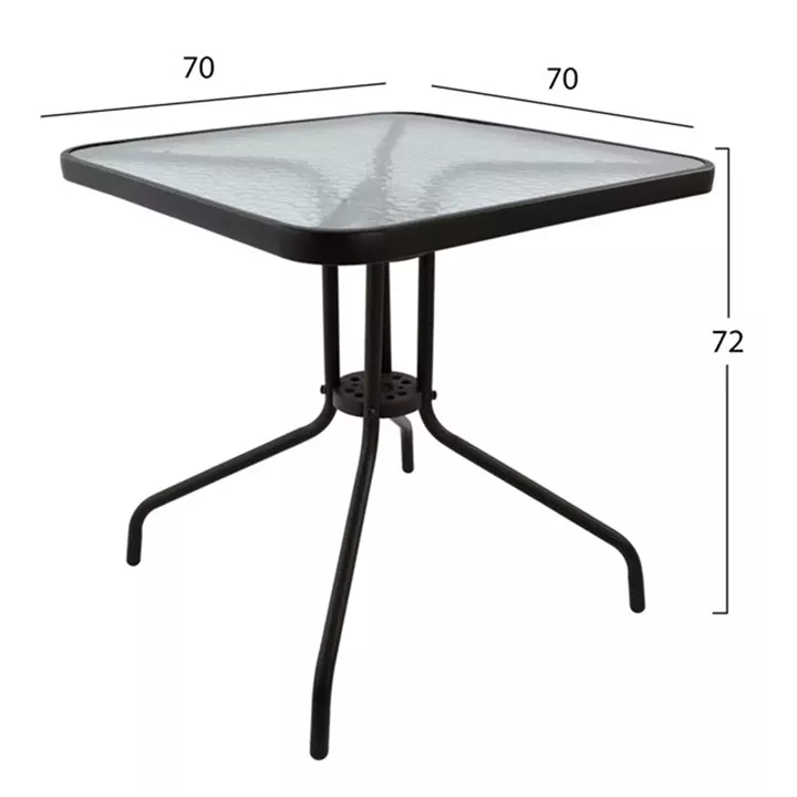 OUTDOOR TABLE SQUARE FIGO HM5036.02 BROWN METAL-GLASS TABLETOP 70Χ70Χ72Hcm