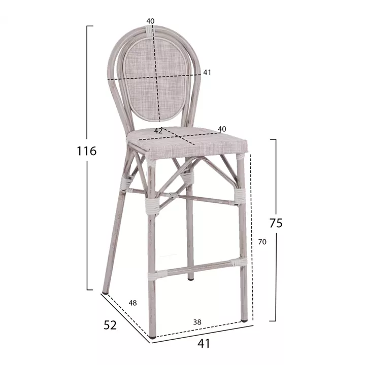 Stool Aluminum Bamboo Look White patina with textline HM5110 47x61x115cm