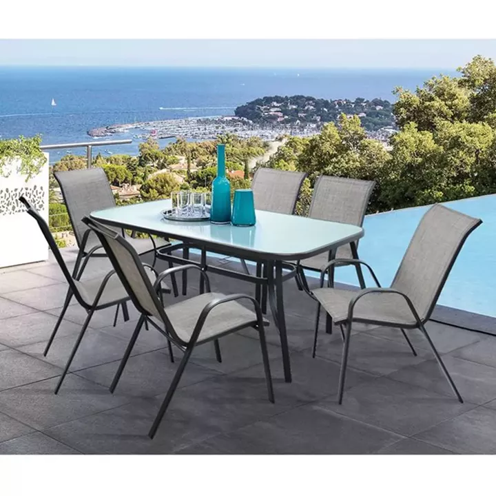 Set Dining Table 7 pieces 160x90 Bruno & 6 Leon Armchair HM5206.01
