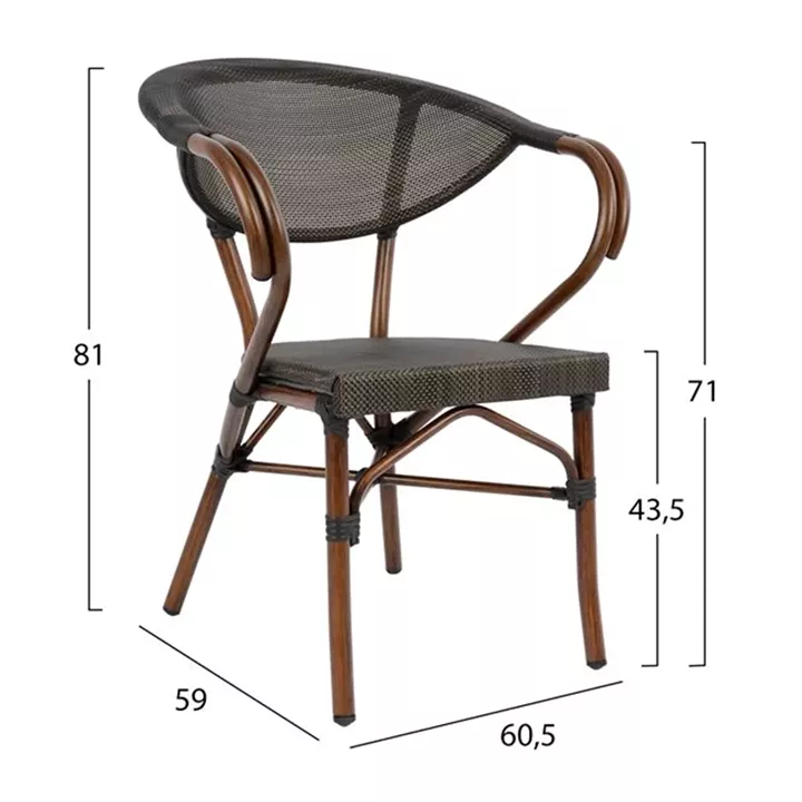 Set Dining Table 5 pieces Bruno Brown color & 4 Armchairs Bamboo Look Brown