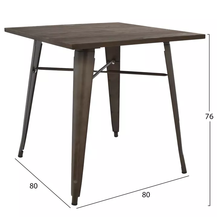 METAL TABLE IN RUSTY COLOR AND WOOD HM0611.04 80x80x76cm
