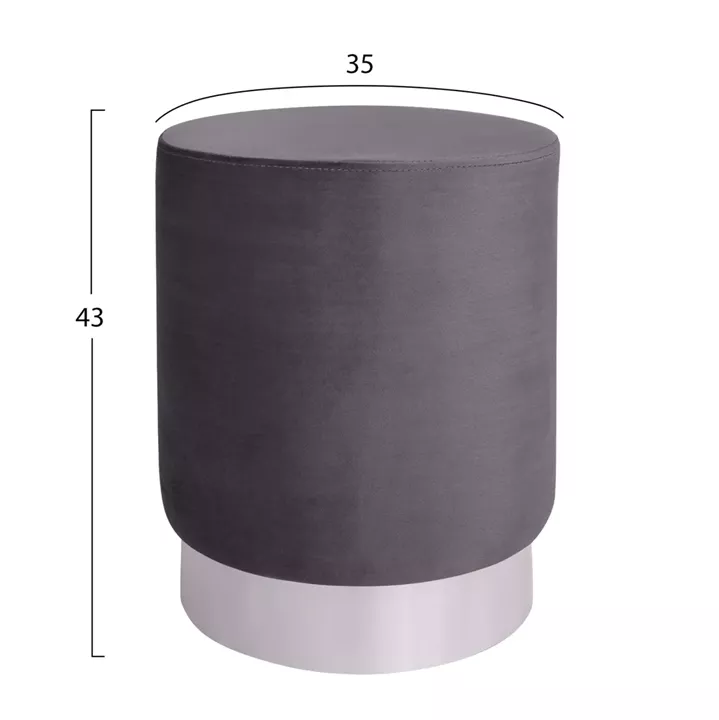 Velvet stool Levy HM8408.01 grey with silver base ''35x43cm