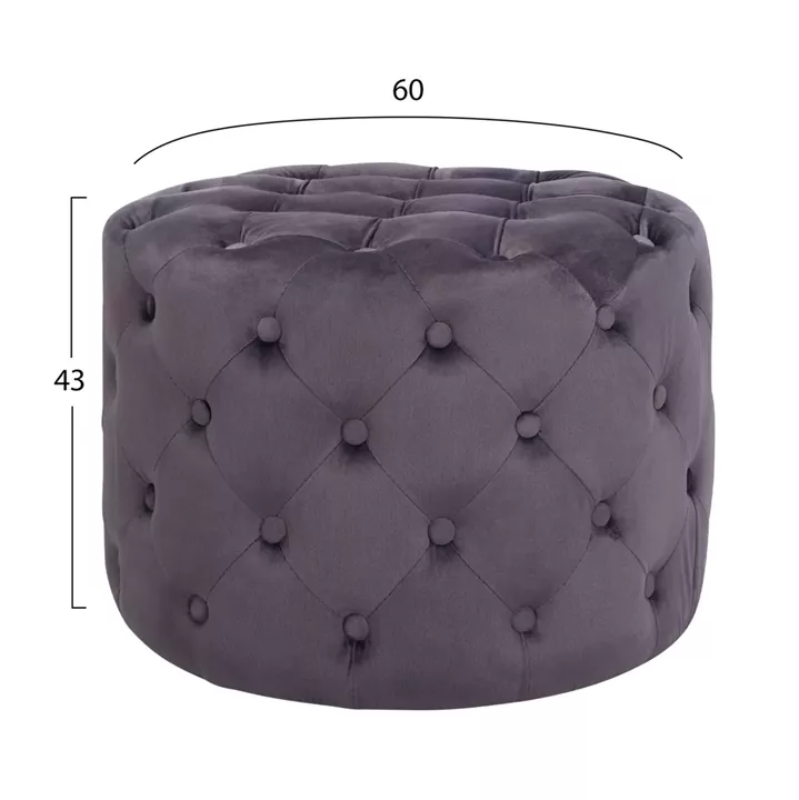 Velvet stool Kassie HM8406.01 grey color Chesterfield type