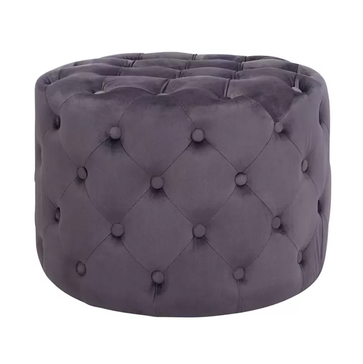 Velvet stool Kassie HM8406.01 grey color Chesterfield type