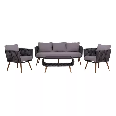 Set Living Room 4 pieces Aluminum with Wicker Grey HM5282.11