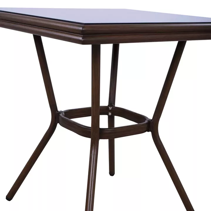 Aluminum Table 70X70X76 Bamboo Look HM5568.03 Brown with Glass