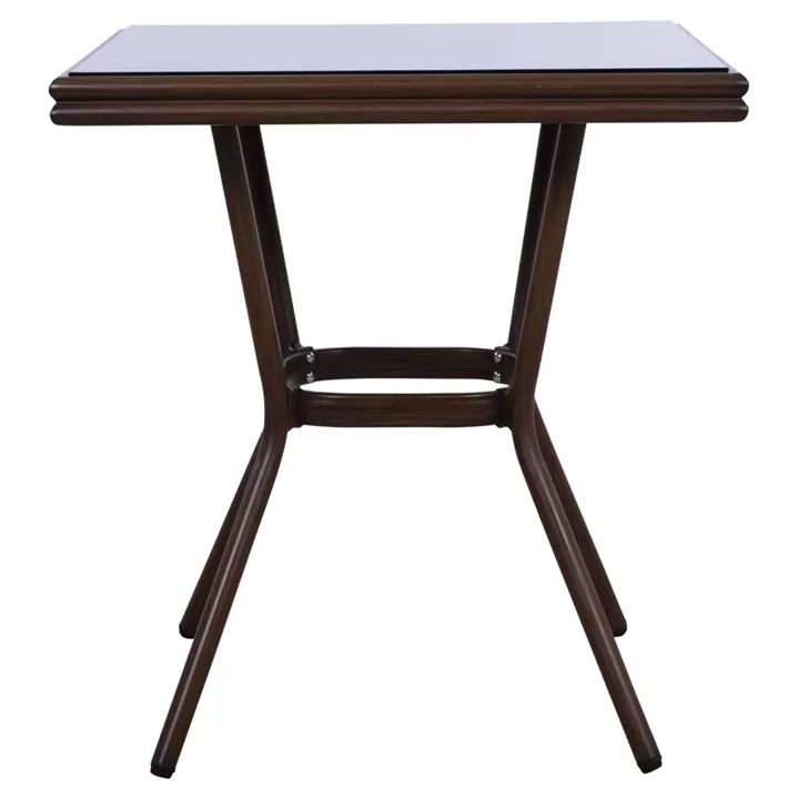 Aluminum Table 70X70X76 Bamboo Look HM5568.03 Brown with Glass