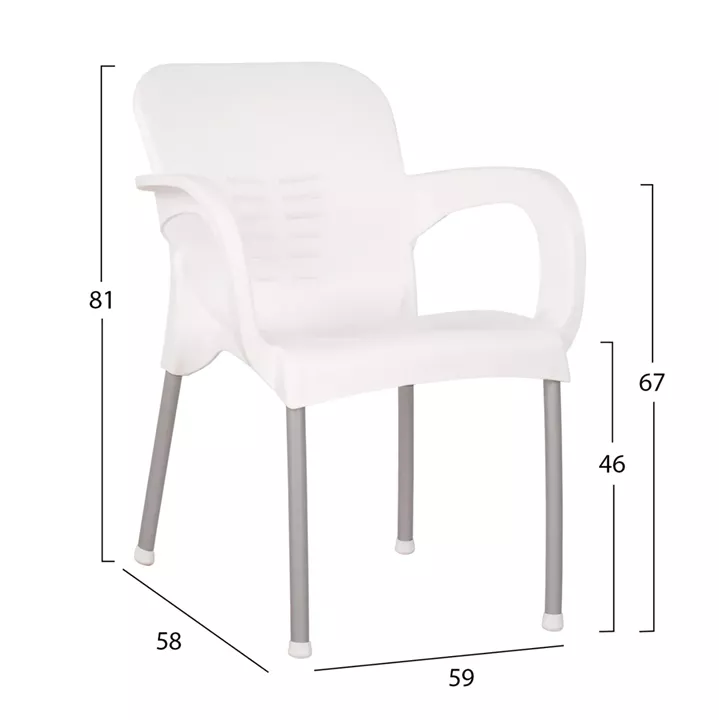 Armchair Polypropylene KAREK HM5592.01 White with aluminum leg 59x58x81 cm.