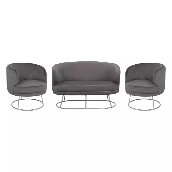Set Living Room 2 Seater & 2 Armchairs Arien Grey Velvet with Silver Base HM11051.01