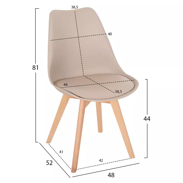 DINING CHAIR VEGAS HM0033.25 WOODEN LEGS-POLYPROPYLENE SEAT WITH PU IN CAPPUCCINO 48x52x81Hcm