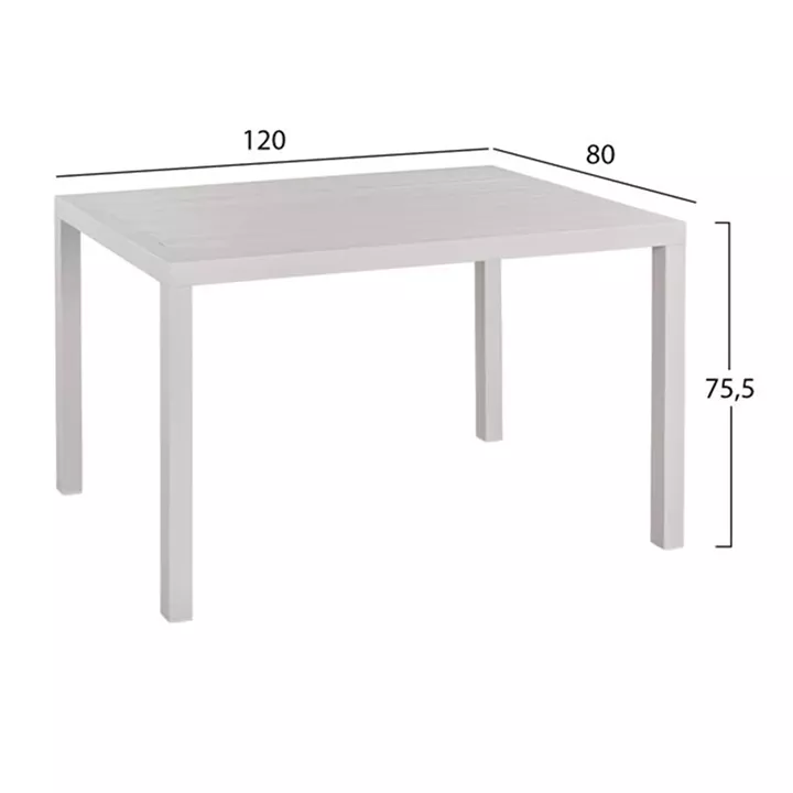 Set 5 pieces with Table aluminum 120x80x75.5 & Metallic Armchairs HM10526 White