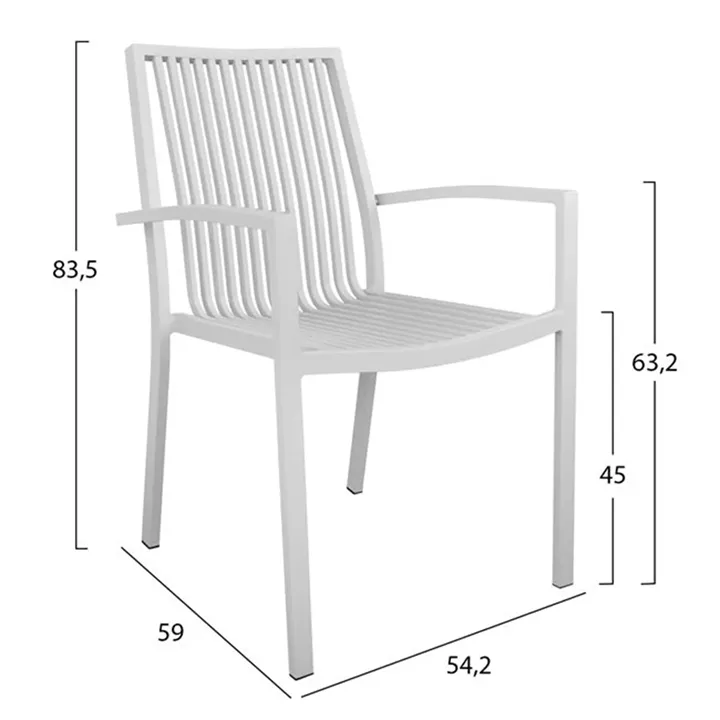 Set 5 pieces with Table 140x80x75.5 & Aluminum chairs in White color HM10527