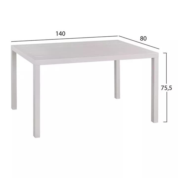 Set 5 pieces with Table 140x80x75.5 & Aluminum chairs in White color HM10527