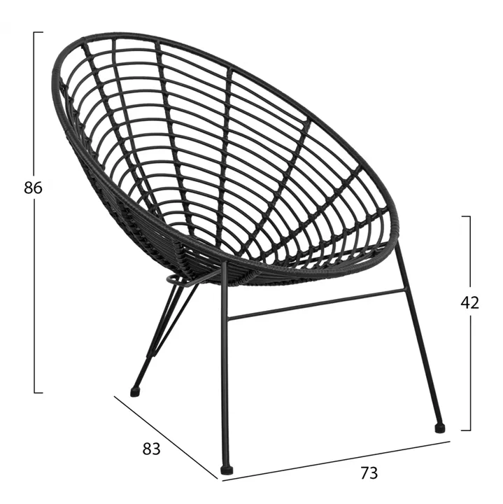 HM5458.02 Armchair Allegra, nest type metallic, wicker in black color  73x83x86 cm