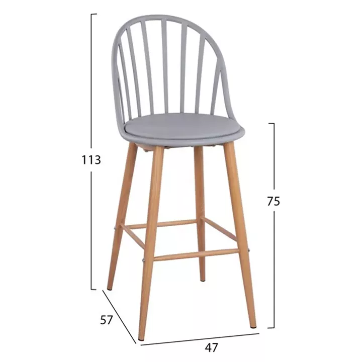 Stool Bar with metallic legs Alina HM8580.10 Grey Color 47x57x113cm