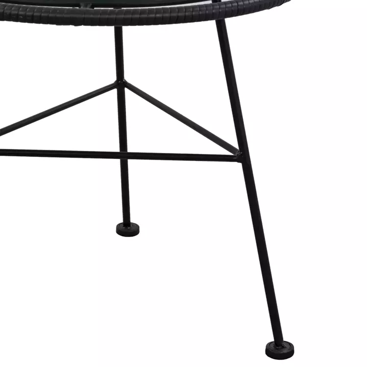 Metallic table Allegra with Wicker in Black color and glass HM5459.02 ''45x46cm