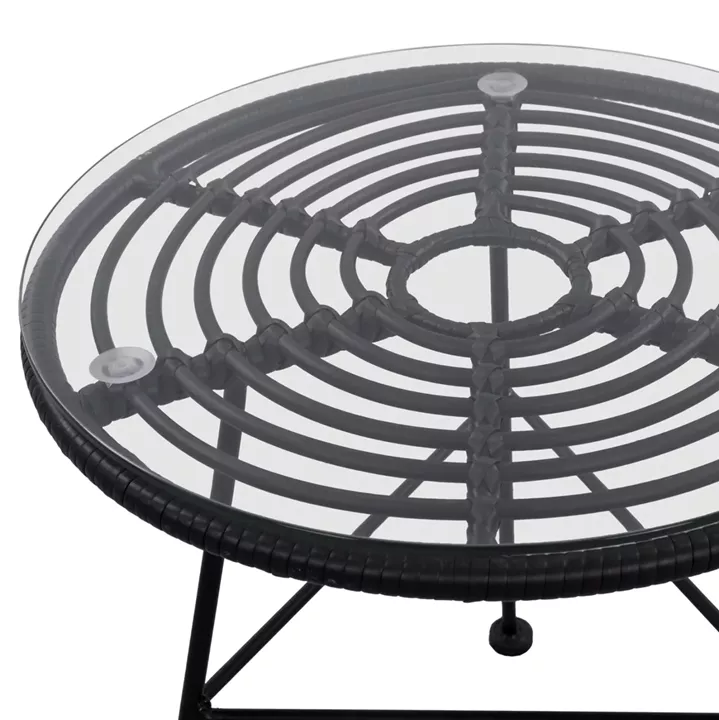 Metallic table Allegra with Wicker in Black color and glass HM5459.02 ''45x46cm