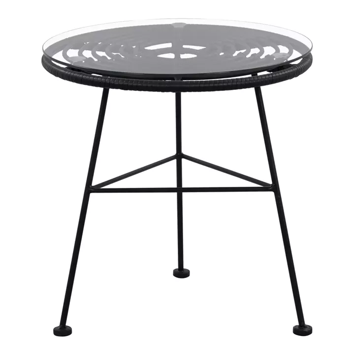 Metallic table Allegra with Wicker in Black color and glass HM5459.02 ''45x46cm