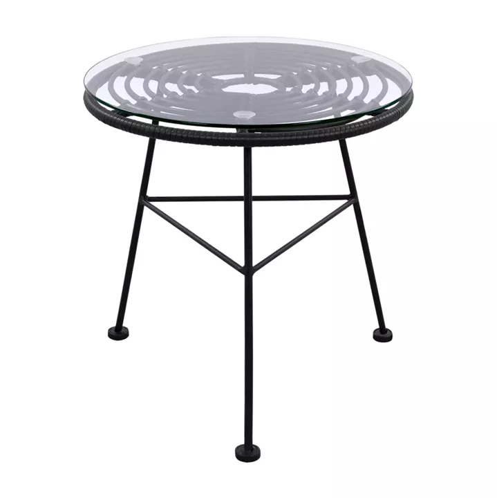 Metallic table Allegra with Wicker in Black color and glass HM5459.02 ''45x46cm