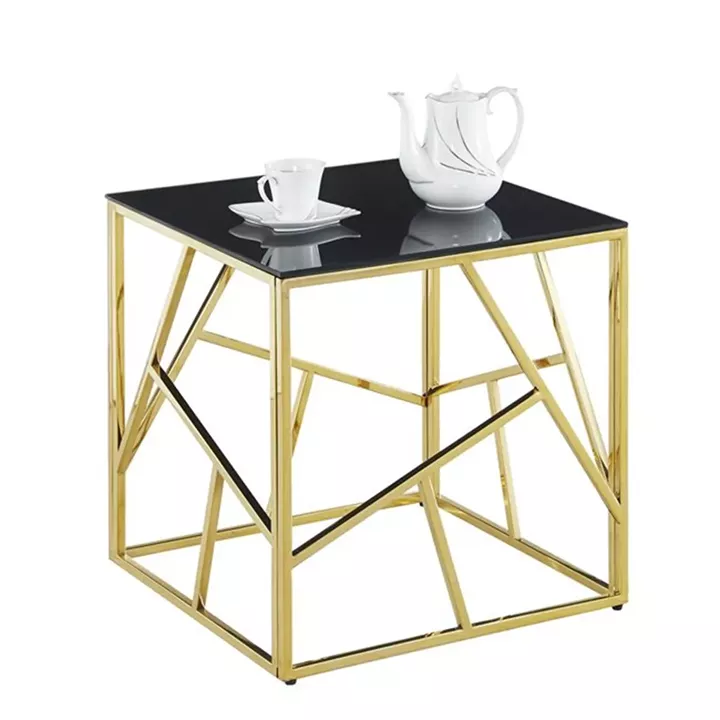 Side Table JANA with black glass and gold base 55x55x55Hcm.HM8619.01