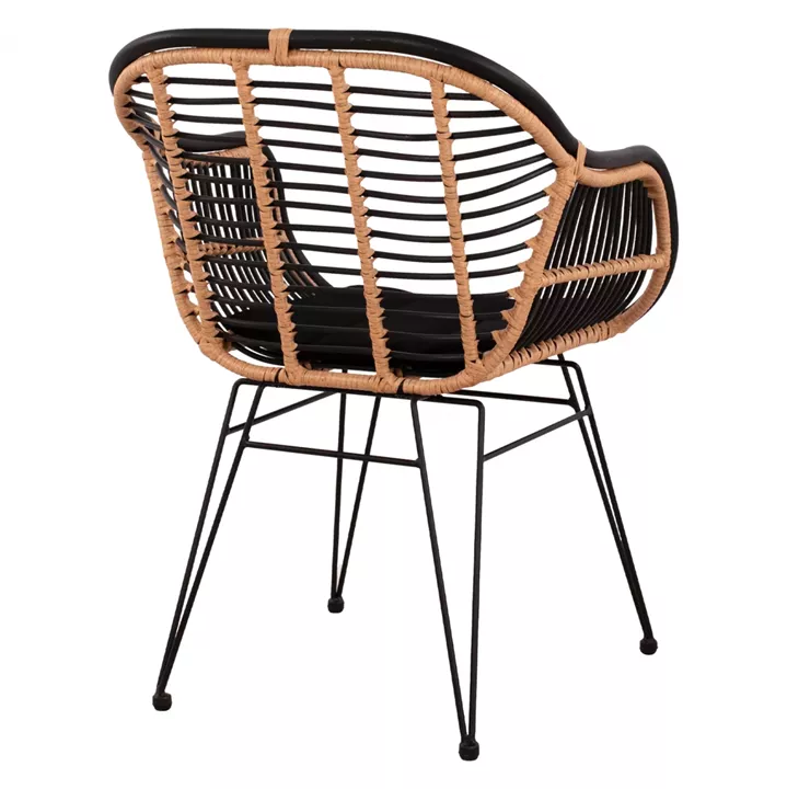 Metallic Armchair Allegra with pillows HM5663 with wicker Beige & Black color  58x60x82cm