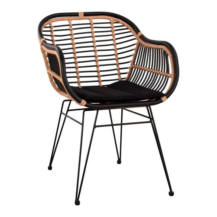 Metallic Armchair Allegra with pillows HM5663 with wicker Beige & Black color  58x60x82cm