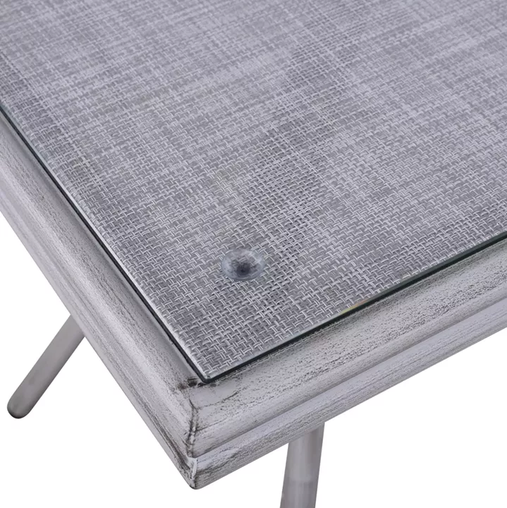 Aluminum Table 70X70X76 Bamboo Look HM5568.01 White Patina with Glass