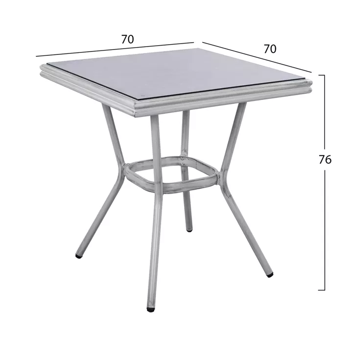 Aluminum Table 70X70X76 Bamboo Look HM5568.01 White Patina with Glass