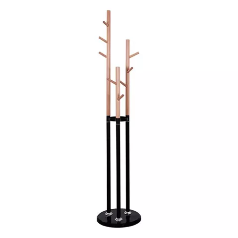 COAT HANGER TRIPLE-PILLAR WYATT HM8610.02 BEECH WOOD-BLACK METAL AND MARBLE BASE Φ37X173Hcm.